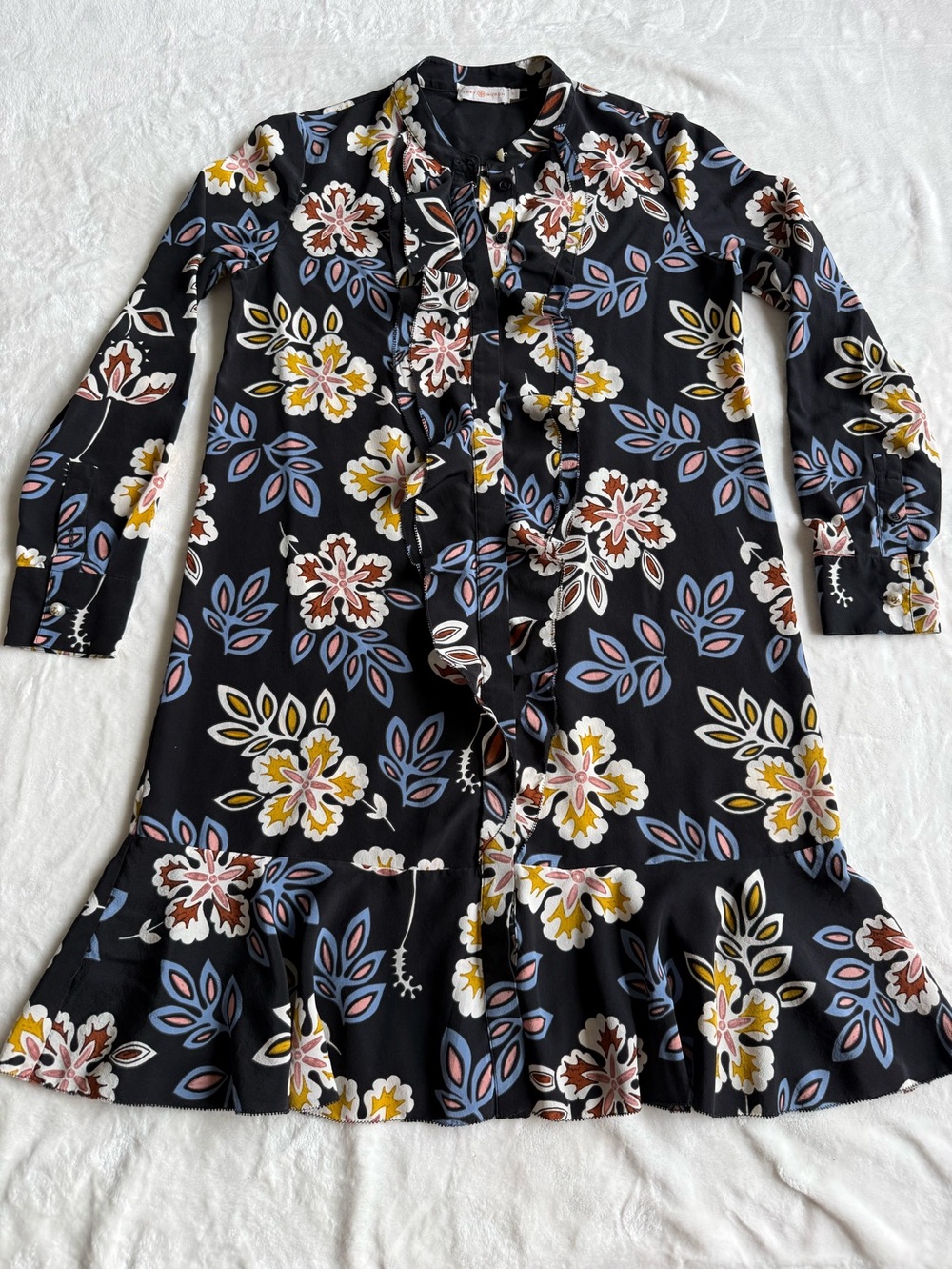 Tory Burch Jane Floral Silk Long Sleeve Dress - Picture 8 of 16